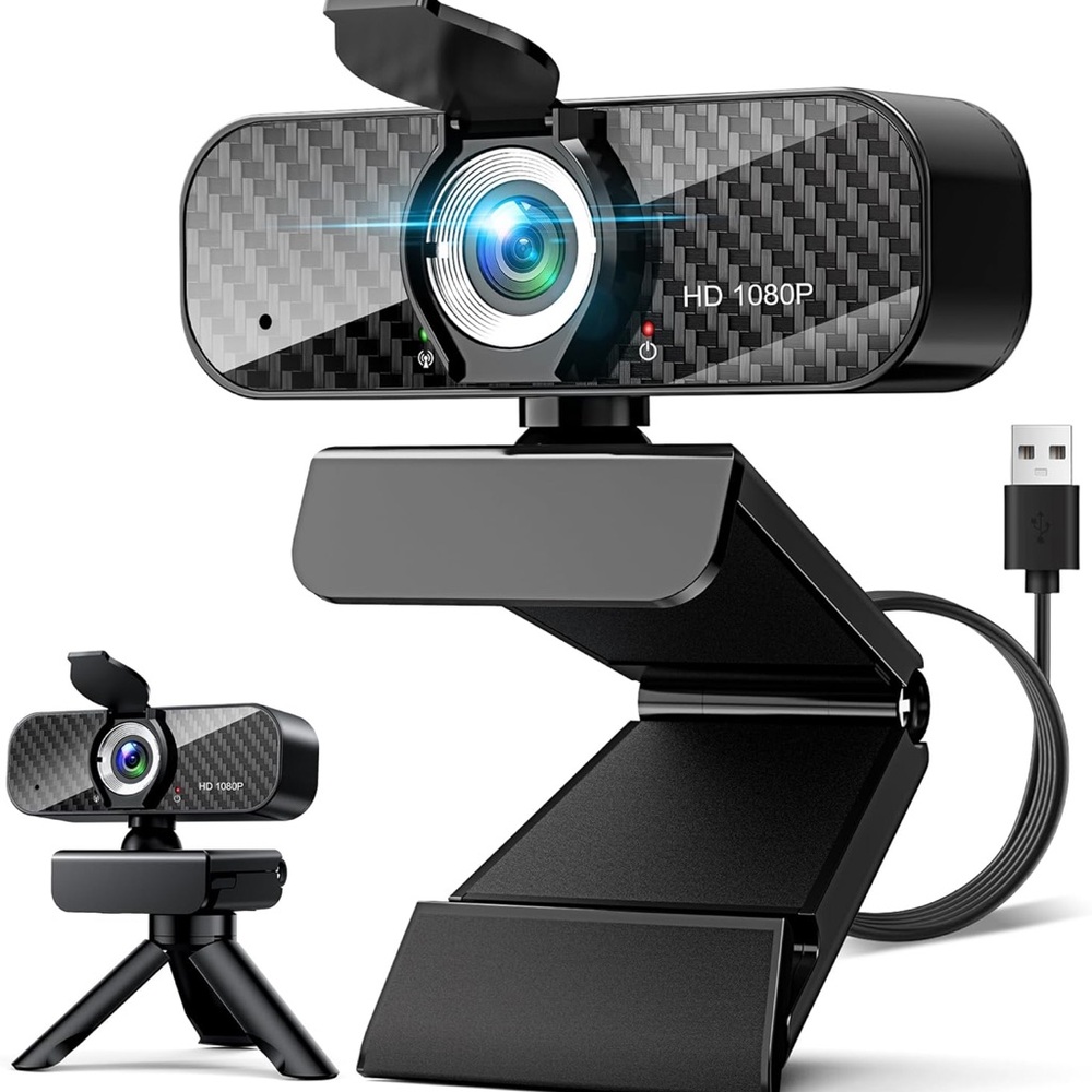 HD 1080P Black Webcam with Privacy Cover